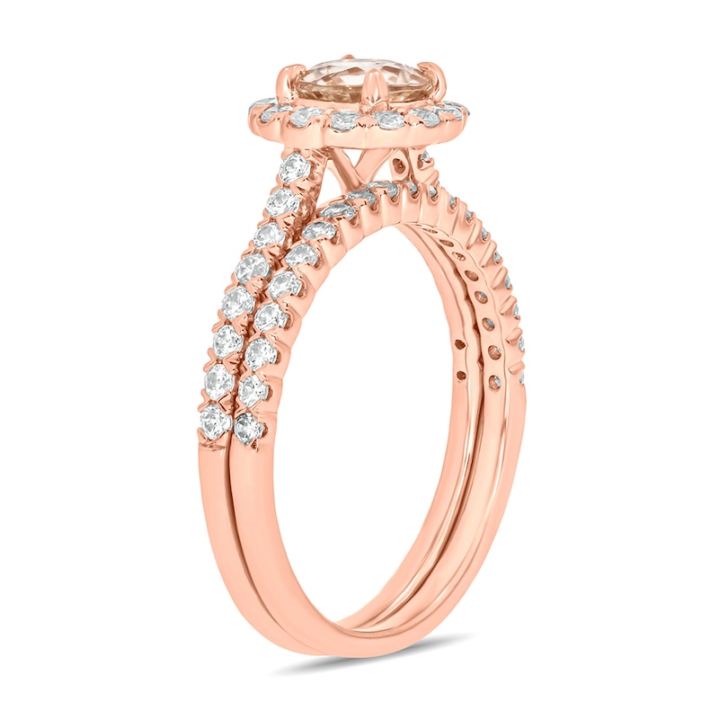 Main Image 2 of 6.0mm Morganite and 3/4 CT. T.W. Diamond Frame Bridal Set in 10K Rose Gold