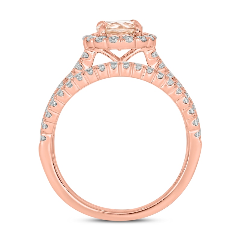 Main Image 3 of 6.0mm Morganite and 3/4 CT. T.W. Diamond Frame Bridal Set in 10K Rose Gold