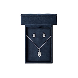Enchanted Disney Majestic Princess White Topaz and Diamond Crown Pendant and Stud Earrings Set in Sterling Silver - 19”