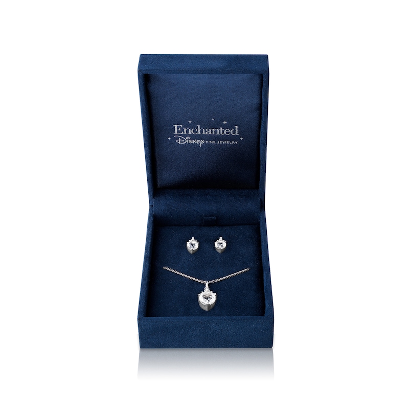 Main Image 1 of Enchanted Disney Majestic Princess White Topaz and Diamond Crown Pendant and Stud Earrings Set in Sterling Silver - 19”