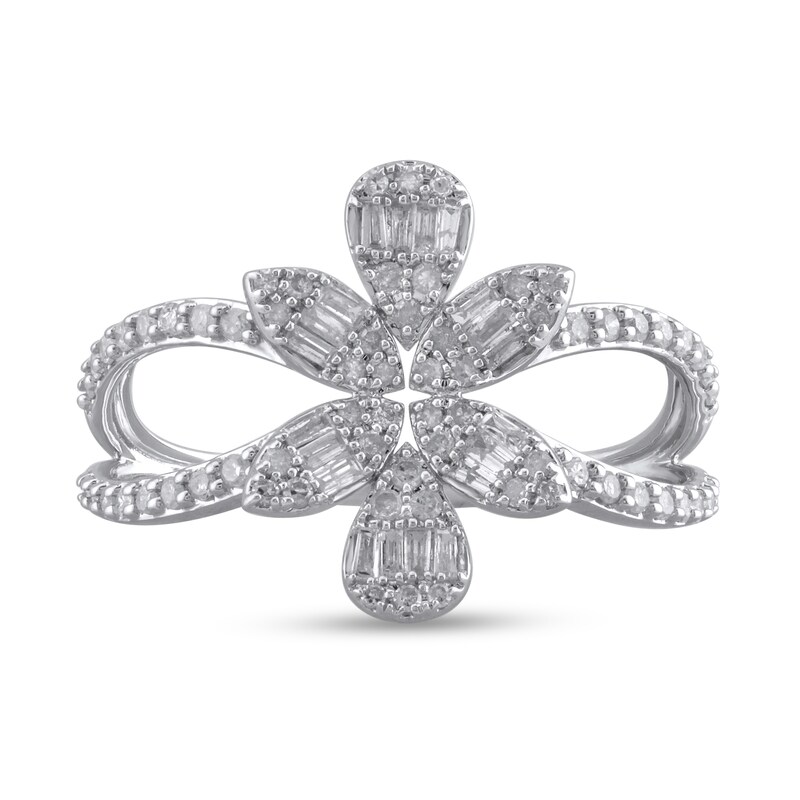 Main Image 2 of 1/2 CT. T.W. Multi-Diamond Flower Split Shank Ring in 10K White Gold
