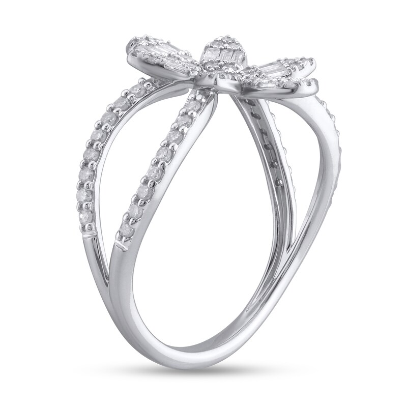 Main Image 3 of 1/2 CT. T.W. Multi-Diamond Flower Split Shank Ring in 10K White Gold