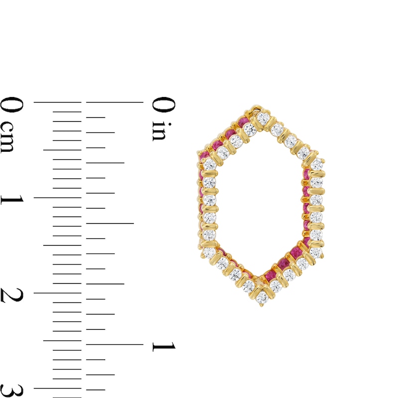 Main Image 3 of Lab-Created Ruby and White Lab-Created Sapphire Double Hexagon Earrings in 10K Gold