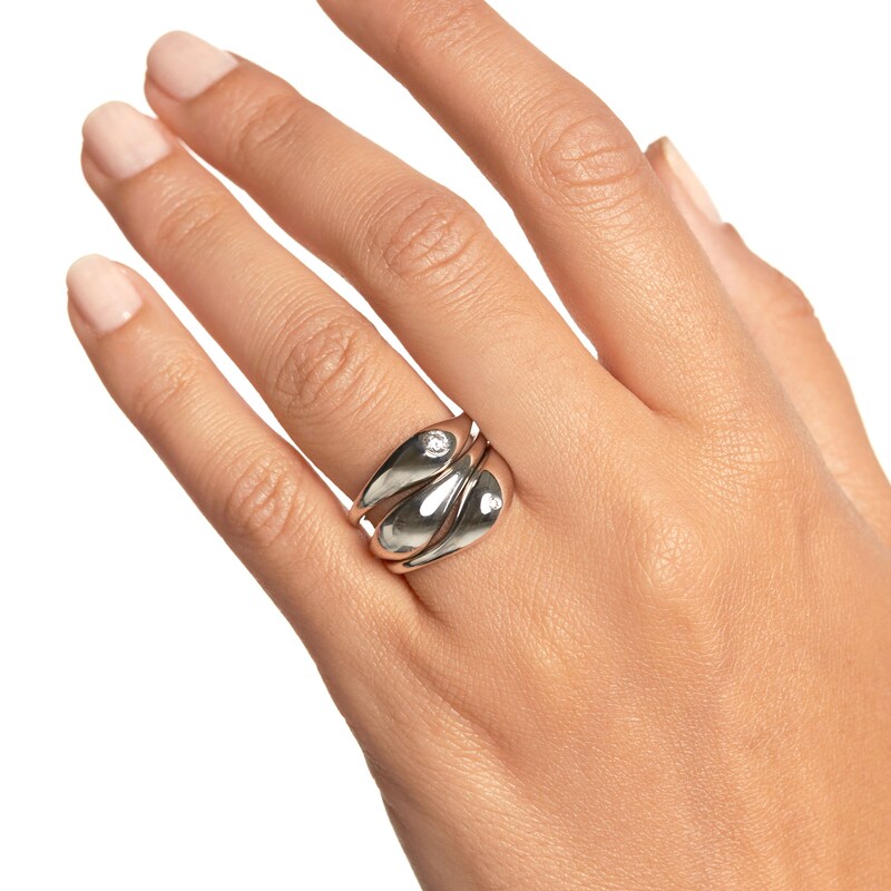 Main Image 2 of PDPAOLA™ at Zales Cubic Zirconia Wavy Teardrop Stackable Ring Set in Sterling Silver