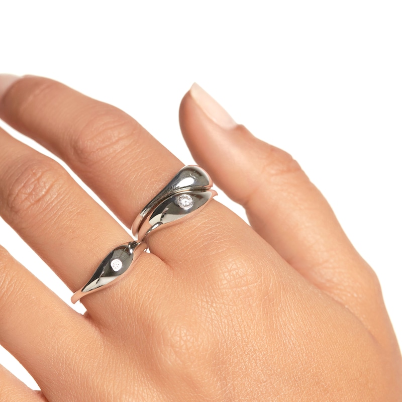 Main Image 4 of PDPAOLA™ at Zales Cubic Zirconia Wavy Teardrop Stackable Ring Set in Sterling Silver