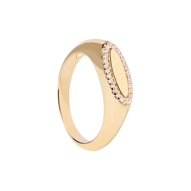 Main Image 1 of PDPAOLA™ at Zales Cubic Zirconia Frame Marquise-Shaped Signet Ring in Sterling Silver with 18K Gold Plate