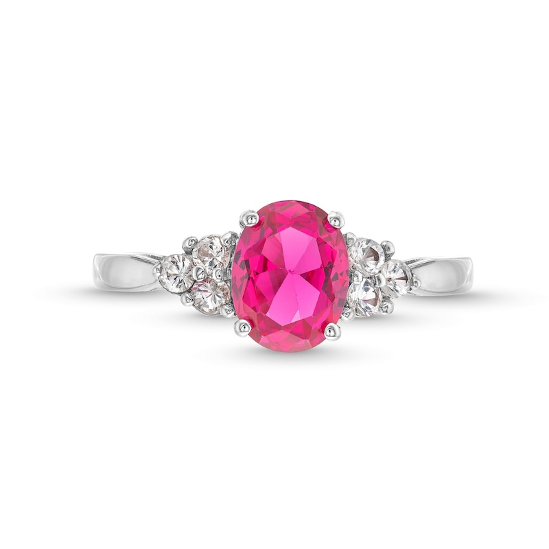 Main Image 3 of Oval Lab-Created Ruby and White Lab-Created Sapphire Pendant and Ring Set in Sterling Silver