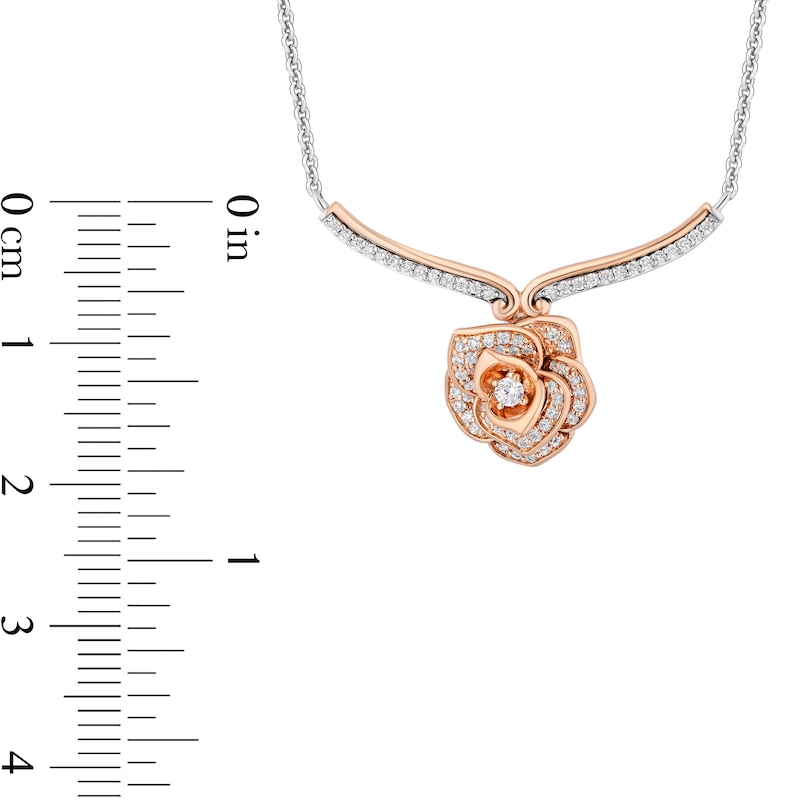 Enchanted Disney Belle 1/4 CT. T.W. Diamond Rose Chevron Necklace in Sterling Silver and 10K Rose Gold