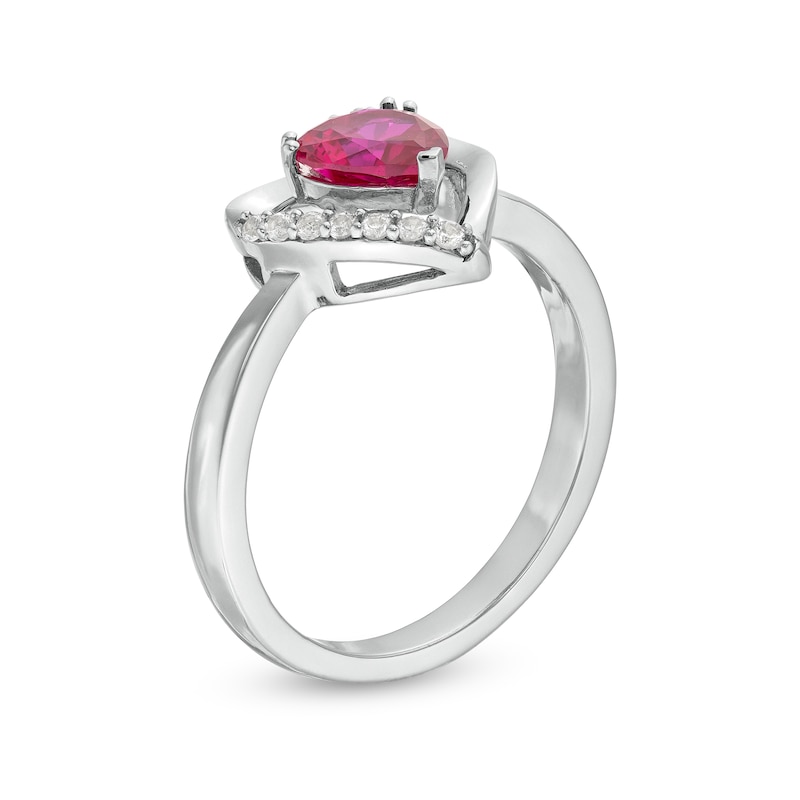 Main Image 3 of Heart-Shaped Lab-Created Ruby and White Lab-Created Sapphire Pendant, Ring and Earrings Set in Sterling Silver