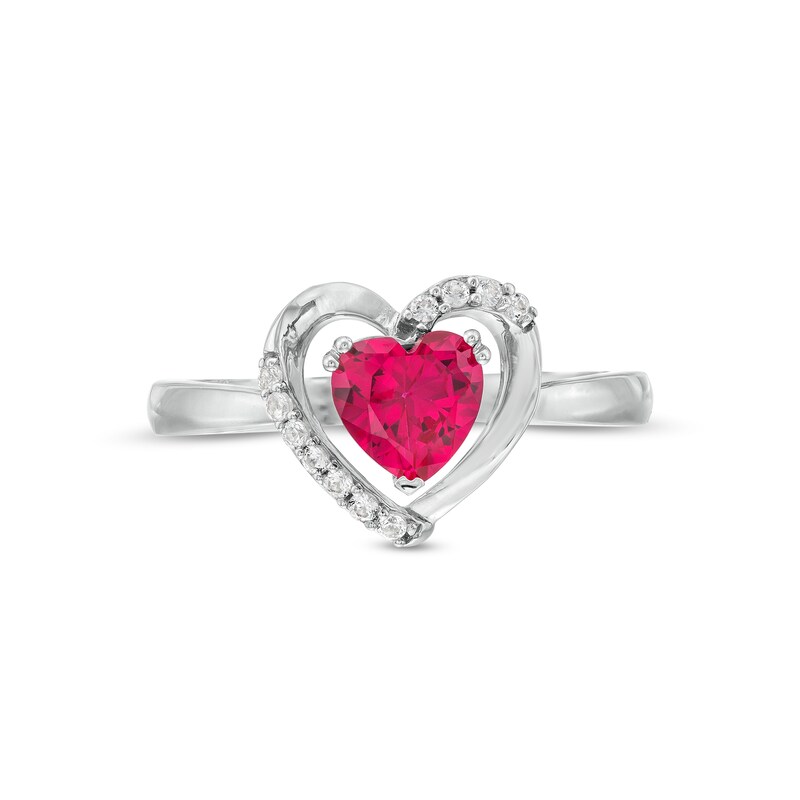 Main Image 4 of Heart-Shaped Lab-Created Ruby and White Lab-Created Sapphire Pendant, Ring and Earrings Set in Sterling Silver