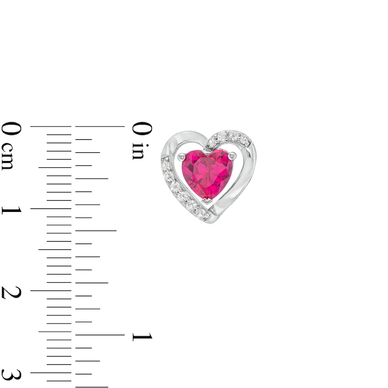 Main Image 5 of Heart-Shaped Lab-Created Ruby and White Lab-Created Sapphire Pendant, Ring and Earrings Set in Sterling Silver