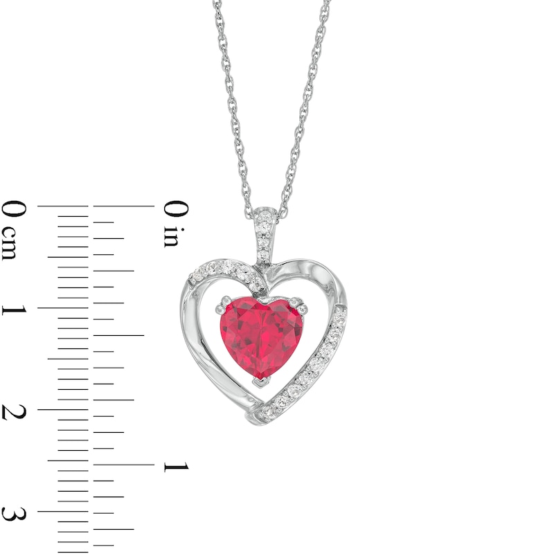 Main Image 6 of Heart-Shaped Lab-Created Ruby and White Lab-Created Sapphire Pendant, Ring and Earrings Set in Sterling Silver