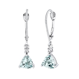 6.0mm Trillion-Cut Aquamarine and 1/20 CT. T.W. Diamond Drop Earrings in 14K White Gold