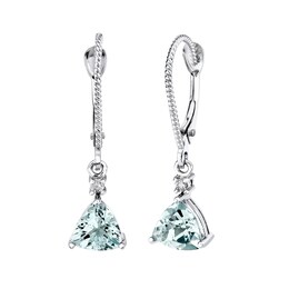 6.0mm Trillion-Cut Aquamarine and 1/20 CT. T.W. Diamond Drop Earrings in 14K White Gold