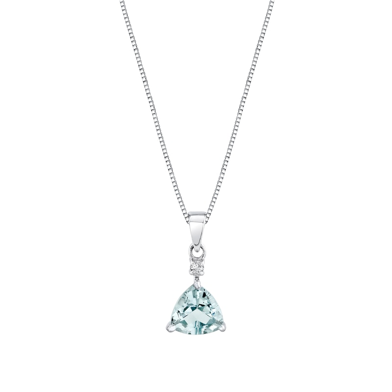 Main Image 1 of 7.0mm Trillion-Cut Aquamarine and Diamond Accent Drop Pendant in 14K White Gold