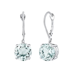 9.0mm Aquamarine Solitaire Drop Earrings in 14K White Gold