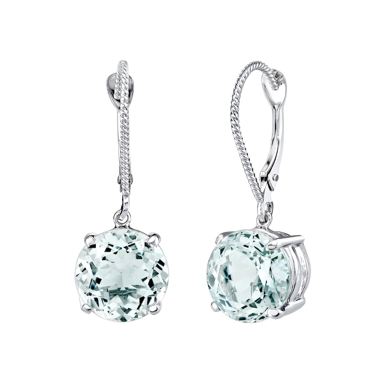 9.0mm Aquamarine Solitaire Drop Earrings in 14K White Gold