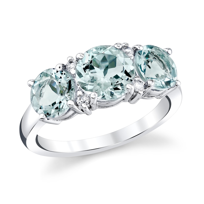 Main Image 1 of Aquamarine and 1/20 CT. T.W. Diamond Three Stone Ring in 14K White Gold