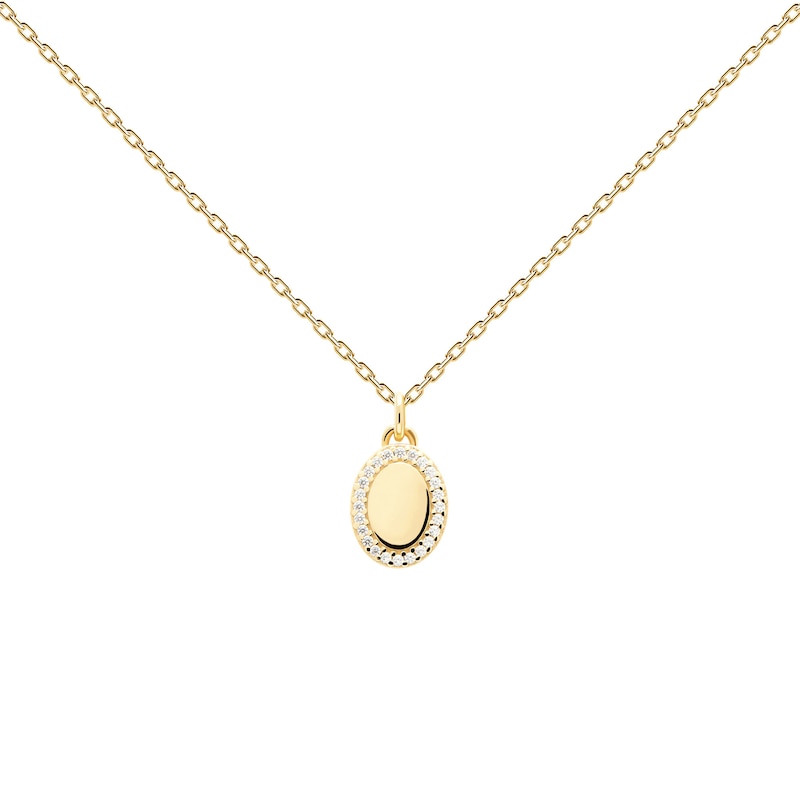 Main Image 1 of PDPAOLA™ at Zales Cubic Zirconia Frame Oval Pendant in Sterling Silver with 18K Gold Plate - 19.5"