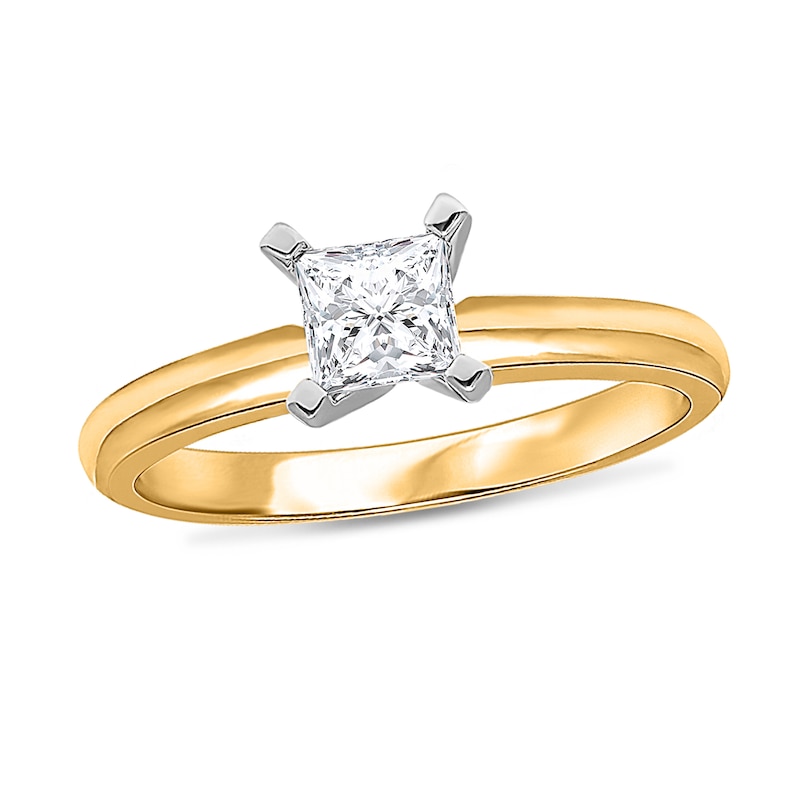 Main Image 1 of 1/4 CT. Princess-Cut Diamond Solitaire Engagement Ring in 14K Gold (J/I2) - Size 7