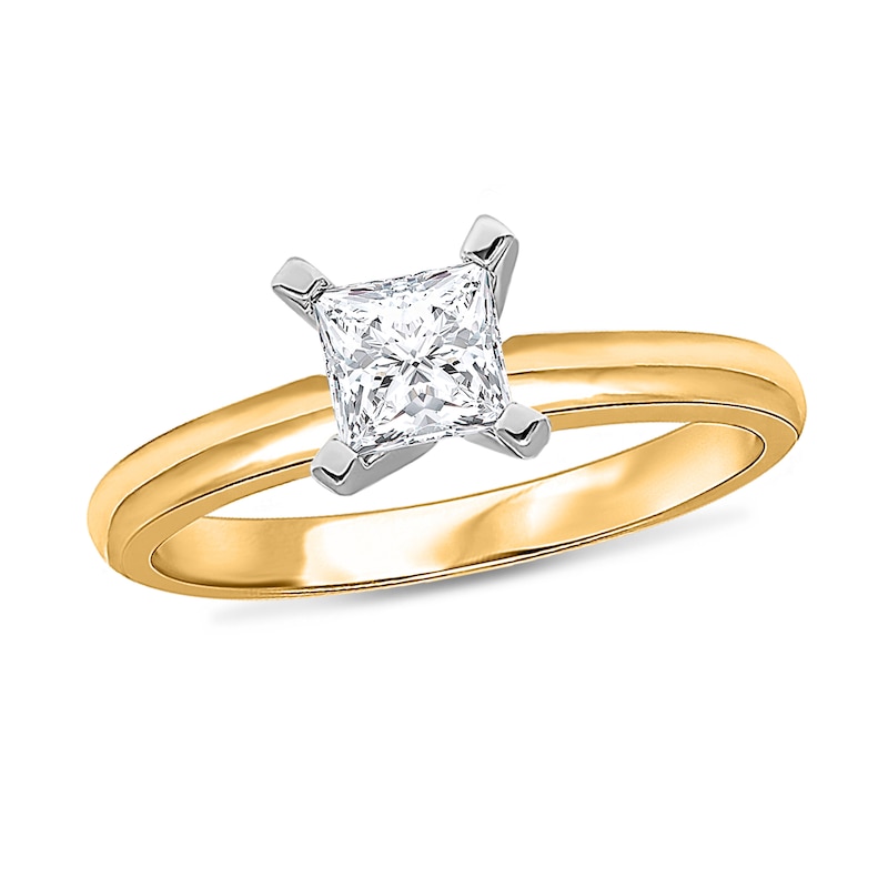 Main Image 1 of 1/3 CT. Princess-Cut Diamond Solitaire Engagement Ring in 14K Gold (J/I2) - Size 7