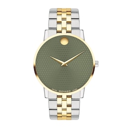 Men's Movado Museum® Classic Two-Tone PVD Watch with Green Dial (Model: 607849)