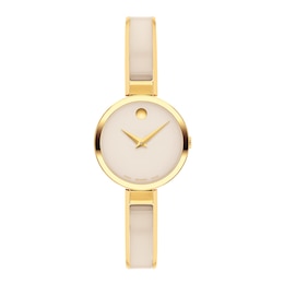 Ladies' Movado Moda Gold-Tone PVD Ceramic Bangle Watch with Taupe Dial (Model: 0607867)