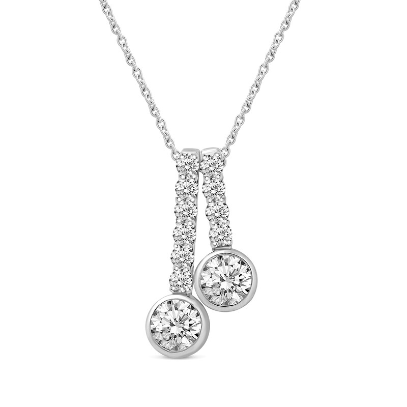 Main Image 1 of 1 CT. T.W. Diamond Double Drop Pendant in 14K White Gold - 19"