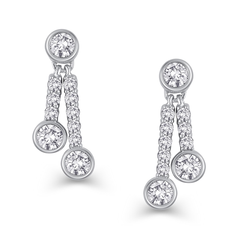Main Image 3 of 3/8 CT. T.W. Diamond Double Drop Earrings in 14K White Gold