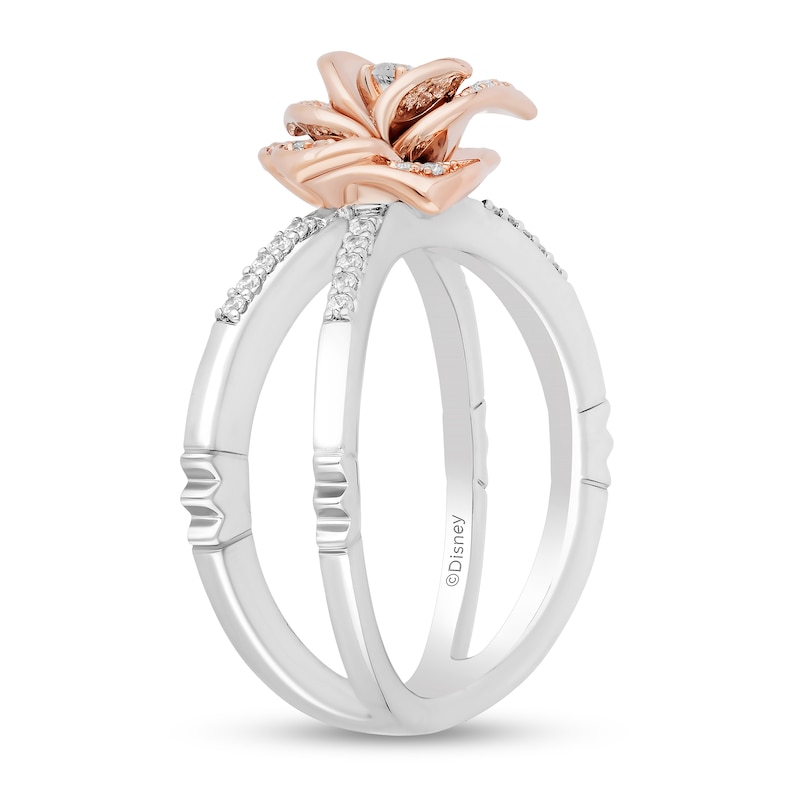 Main Image 2 of Enchanted Disney Belle 1/4 CT. T.W. Diamond Rose Orbit Split Shank Ring in Sterling Silver and 10K Rose Gold - Size 7