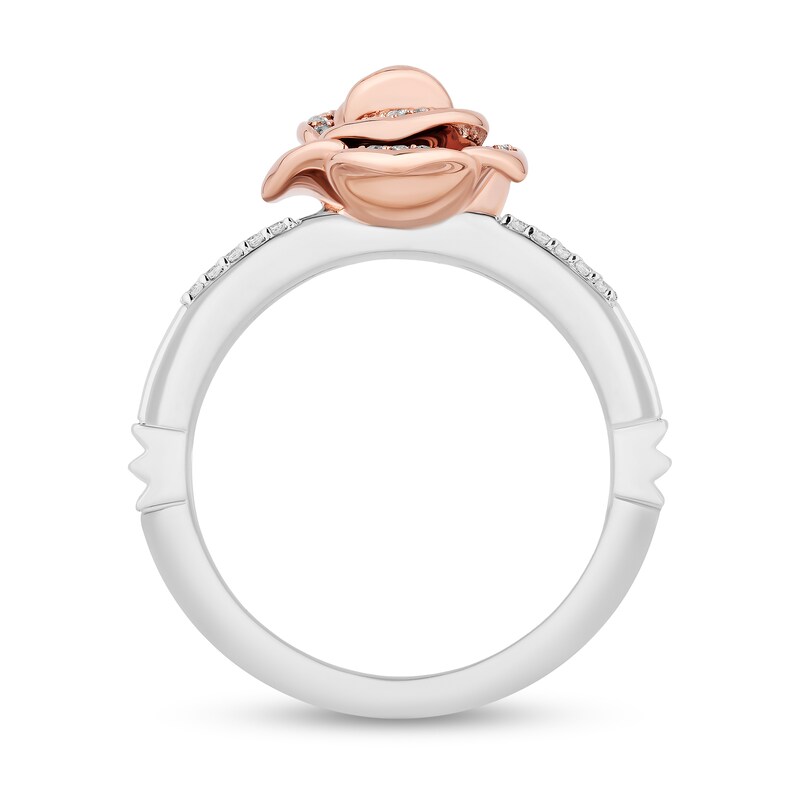 Enchanted Disney Belle 1/4 CT. T.W. Diamond Rose Orbit Split Shank Ring in Sterling Silver and 10K Rose Gold - Size 7