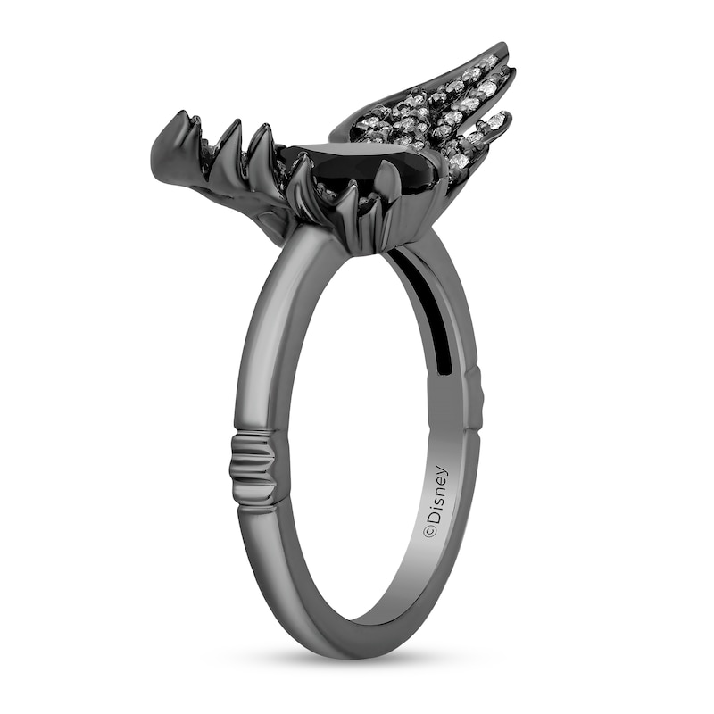 Main Image 2 of Enchanted Disney Villains Maleficent Pear-Shaped Onyx and 1/4 CT. T.W. Diamond Wings Ring in Sterling Silver - Size 7