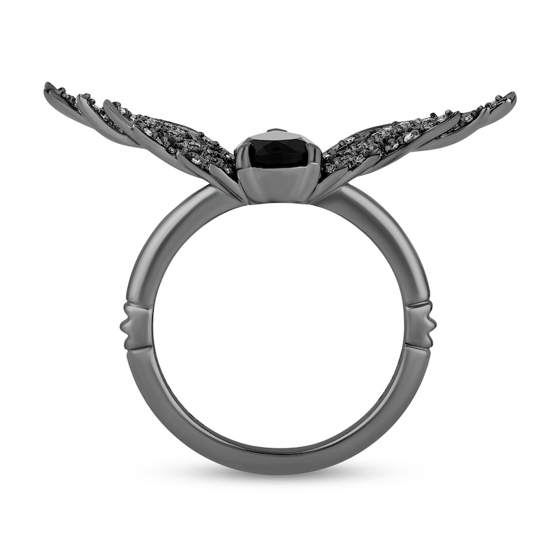 Main Image 3 of Enchanted Disney Villains Maleficent Pear-Shaped Onyx and 1/4 CT. T.W. Diamond Wings Ring in Sterling Silver - Size 7
