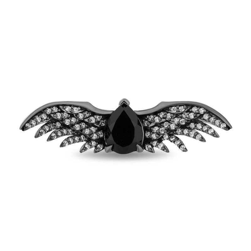 Main Image 4 of Enchanted Disney Villains Maleficent Pear-Shaped Onyx and 1/4 CT. T.W. Diamond Wings Ring in Sterling Silver - Size 7