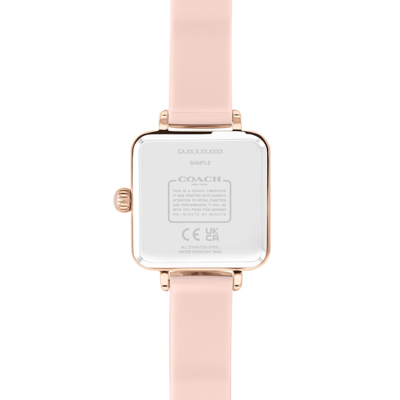 Main Image 3 of Ladies' Coach Cass Crystal Accent Rose-Tone IP Blush Resin Bangle Watch with Square Pink Dial (Model: 14504309)