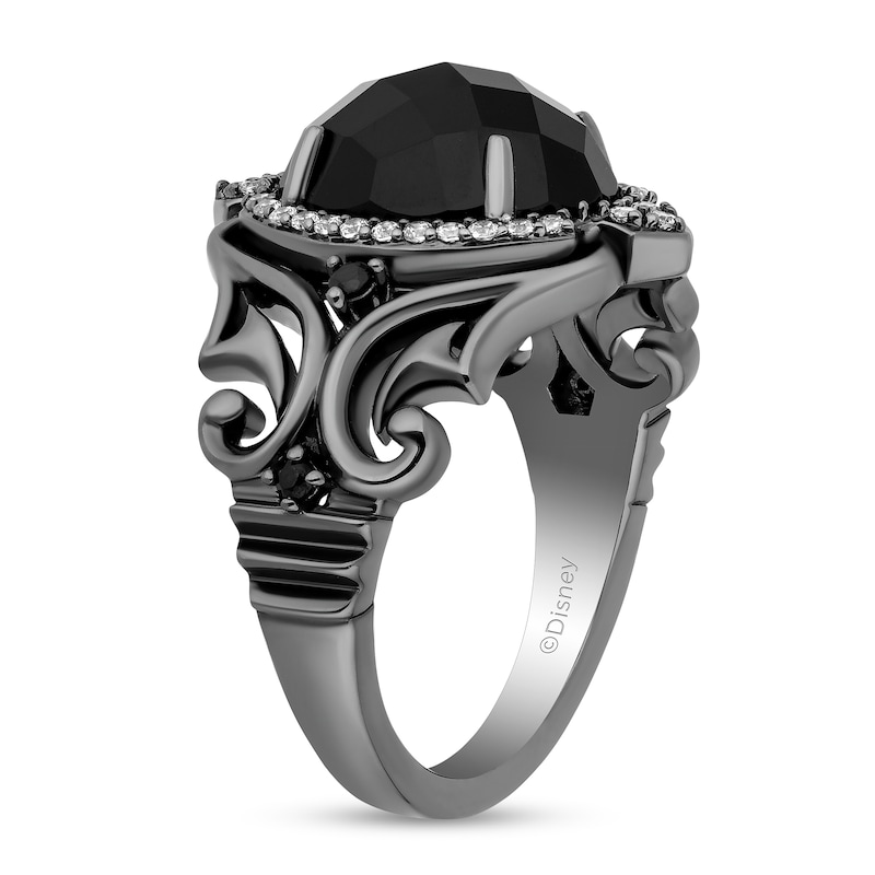 Main Image 2 of Enchanted Disney Villains Maleficent Oval Onyx and 1/5 CT. T.W. Diamond Frame Ring in Black Rhodium Sterling Silver