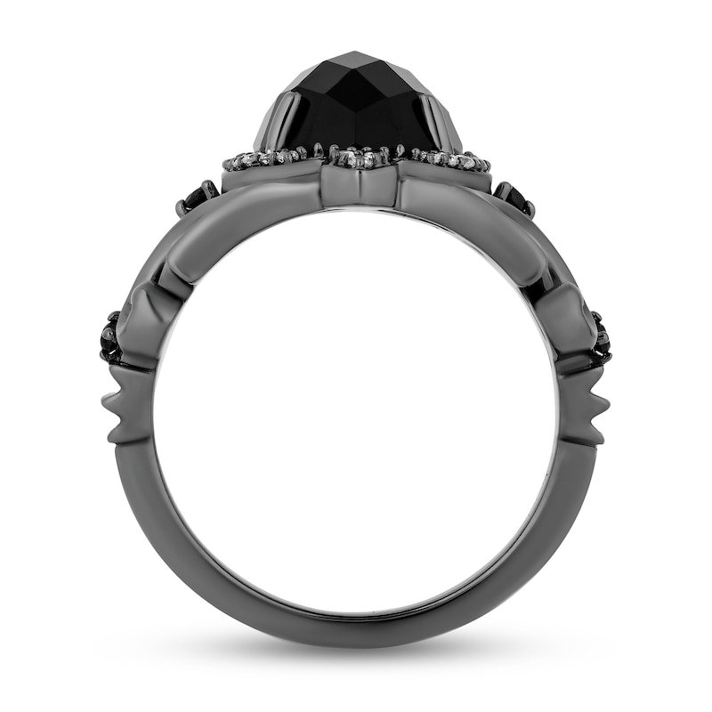 Enchanted Disney Villains Maleficent Oval Onyx and 1/5 CT. T.W. Diamond Frame Ring in Black Rhodium Sterling Silver