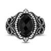 Thumbnail Image 4 of Enchanted Disney Villains Maleficent Oval Onyx and 1/5 CT. T.W. Diamond Frame Ring in Black Rhodium Sterling Silver