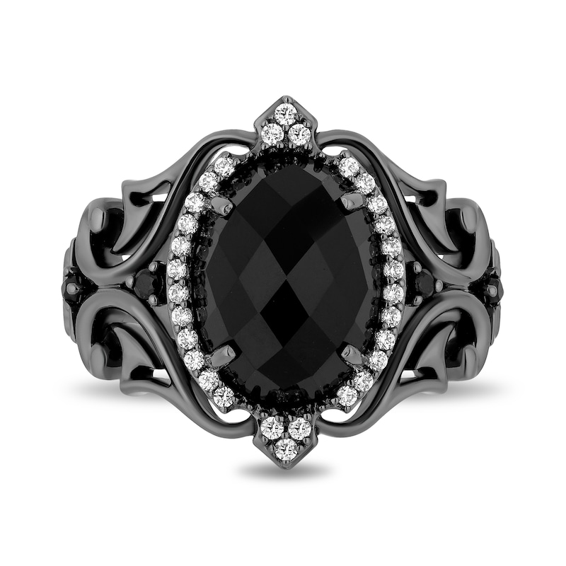 Main Image 4 of Enchanted Disney Villains Maleficent Oval Onyx and 1/5 CT. T.W. Diamond Frame Ring in Black Rhodium Sterling Silver