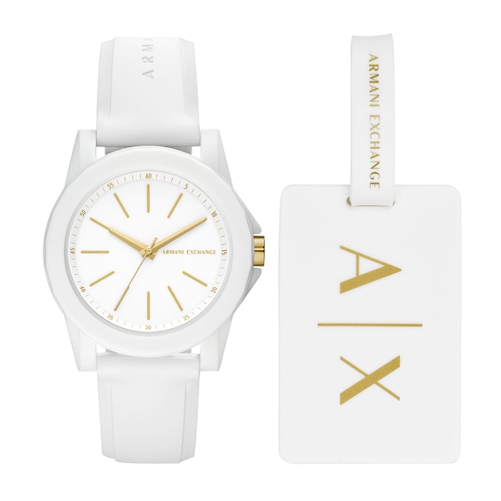 Womenâs Armani Exchange White Watch Gift Set (Model: AX7126)
