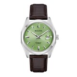 bulova dress classic men's watch 96b427 Men's Bulova Surveyor Green Dial Watch in Stainless Steel with Brown  Leather Strap (Model 96B427)