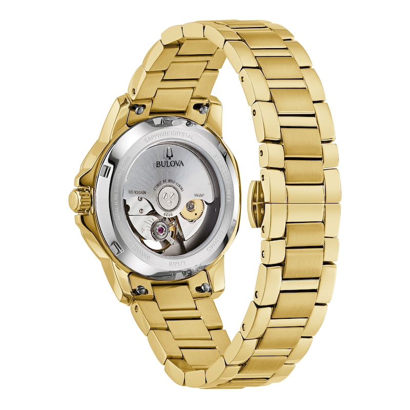 Main Image 3 of Ladies' Bulova Marine Star Black Mother of Pearl and Diamond Dial Watch in Gold-Tone Stainless Steel (Model 97P171)