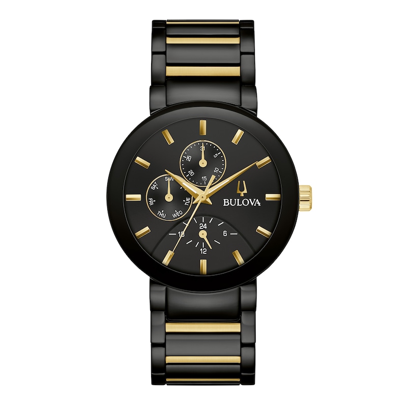 Main Image 1 of Men's Bulova Modern Black Dial Watch in Black Ion-Plated Stainless Steel (Model 98C149)