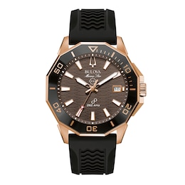 Men's Bulova Precisionist Brown Dial Watch in Rose-Tone Stainless Steel (Model 98B421)
