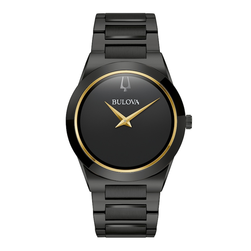 Main Image 1 of Men's Bulova Millennia Modern Black Dial Watch in Black Ion-Plated Stainless Steel (Model 98A313)