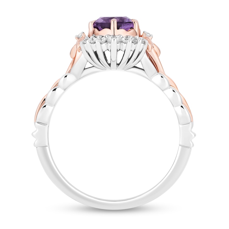 Main Image 2 of Enchanted Disney Rapunzel Oval Amethyst and Diamond Frame Braided Shank Ring in Sterling Silver and 10K Rose Gold