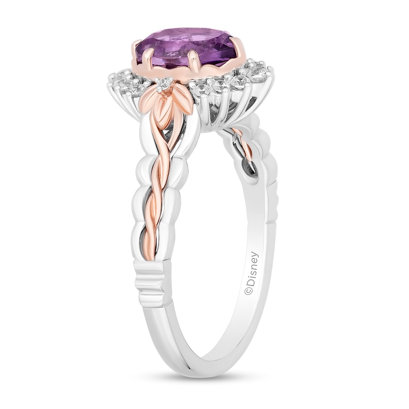 Main Image 3 of Enchanted Disney Rapunzel Oval Amethyst and Diamond Frame Braided Shank Ring in Sterling Silver and 10K Rose Gold