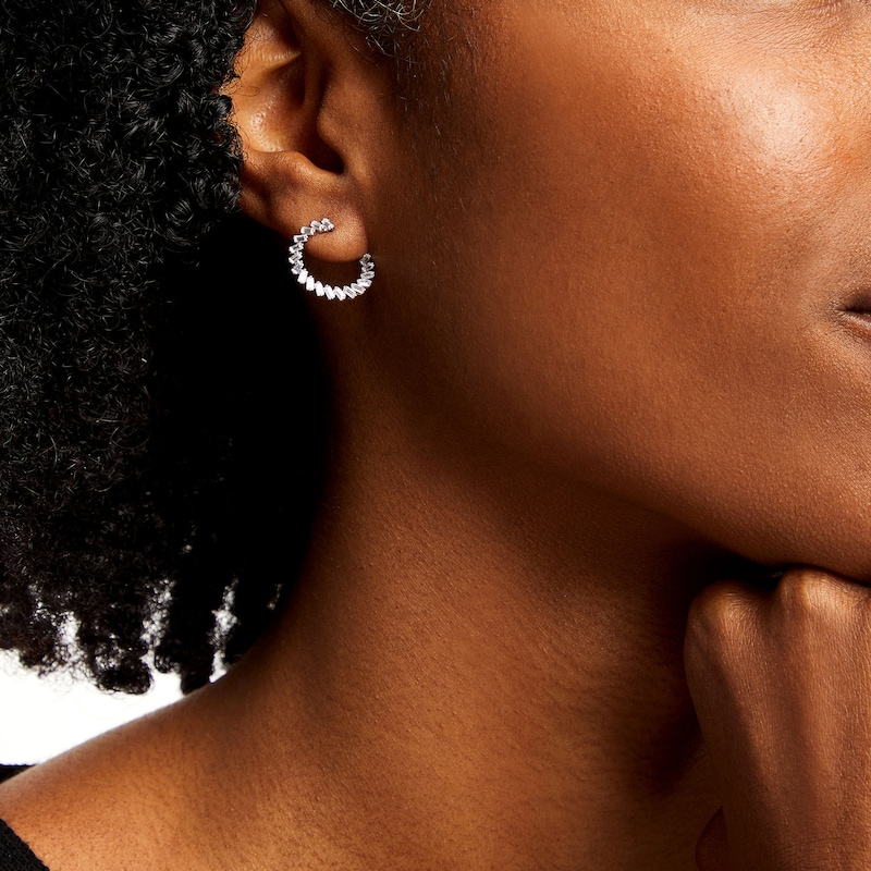 Main Image 2 of 1 CT. T.W.  Baguette-Cut Lab-Grown Diamond Open Hoop Earrings in 14K White Gold (F/SI2)
