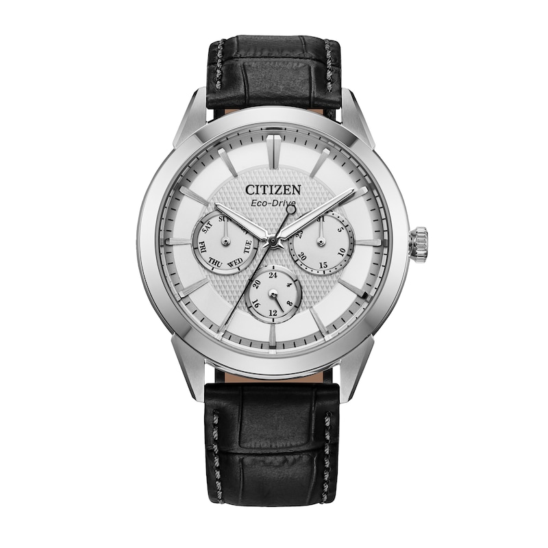 Main Image 1 of Men's Citizen Rolan Watch in Stainess Steel with Grey Leather Strap (Model: BU2110-01A)