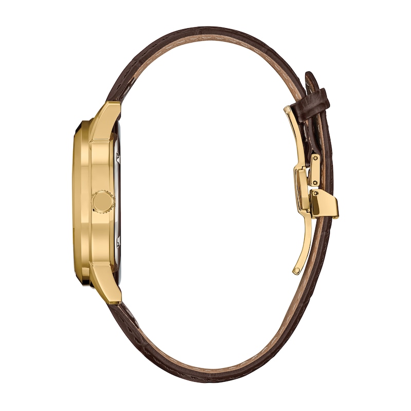 Main Image 2 of Men's Citizen Rolan Watch in Gold-Tone Stainess Steel with Brown Leather Strap (Model: BU2112-06E)